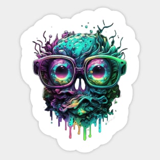 Psychedelic, melting Head Monster Sticker